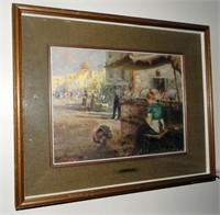 Vintage Street Market Oil Painting, Signed