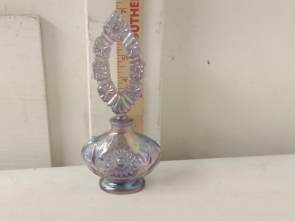 Fenton purple iridescent glass perfume bottle