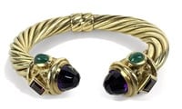 David Yurman 14K Gold Amethyst & Emerald Bracelet
