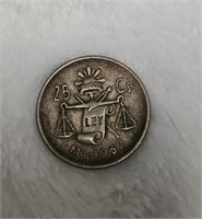 1952 Mexico 25 Centavos Silver