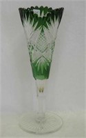 Green Cut to Clear Cut Glass 12" vase