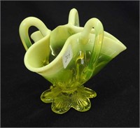 Vaseline Opal 3 1/2" tri cornered vase