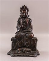 Chinese Bronze Carved Seated Guanyin Sculpture