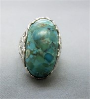 N- 925 swirl cut ring w/blue green stone marked