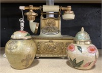 French Style Rotary Phone, Small Jars, Urns.