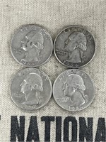 FOUR 1964D Quarters 25c Coins 90% Silver