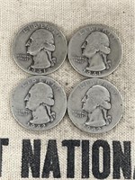 FOUR Quarters 25c Coins (TWO 1941, TWO 1942)