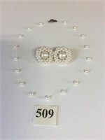 PEARL CLIP ON EARRINGS AND PEARL NECKLACE