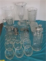 Glassware lot including: pitcher, decanter, g