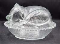 (S1) Glass Cat in Basket Candy Dish