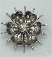 Vintage CORO Silver Tone Rhinestone Flower Brooch