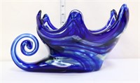 Blue/clear art glass vase