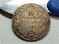 OF) scarce 1931 Canada silver 25 cents