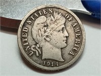 OF) full Liberty 1914 S silver Barber dime