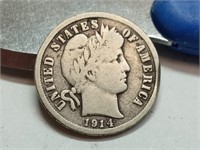 OF) 1914 D Silver Barber dime