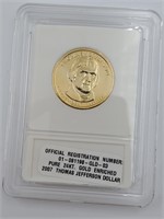 Thomas Jefferson Dollar -Pure 24KT Gold Enriched