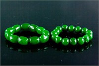 Two Assorted Chinese Green Hardstone Bracelet