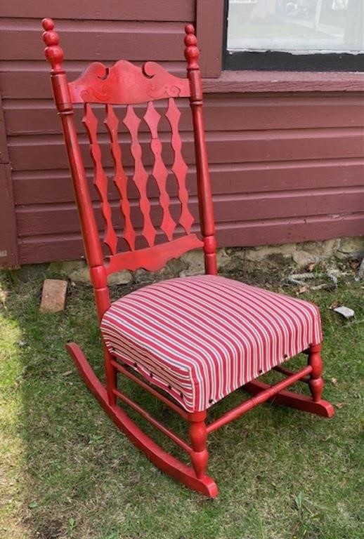 Red Oak Rocker with Fabric Seat