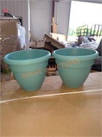 8" DIA Blue Plastic Planters, Quantity 2