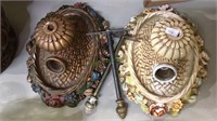 2 plaster ceiling light fixtures with hanging