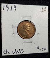 1919 Lincoln Wheat Cent Penny coin marked Choice