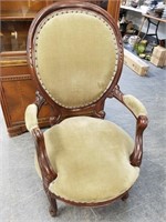VTG ORNATE FRENCH ARM CHAIR W OVAL BACK