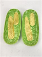 (2) Vintage Majolica Corn on the Cob Plates