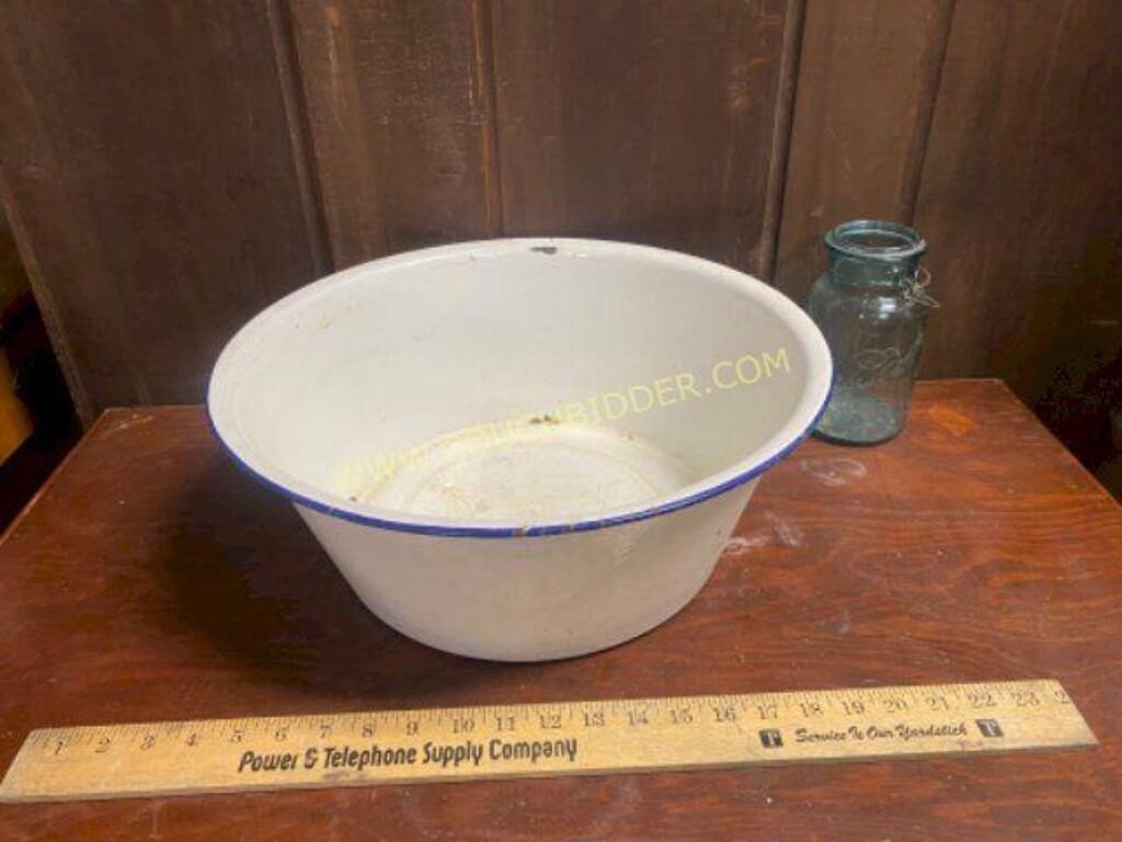 Large Blue Rim Enamel Basin