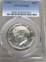 1964 silver Kennedy half dollar graded PCGS PR 66