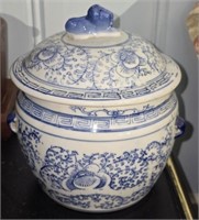 Vintage Blue & White Pottery Bowl w Lid