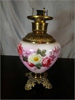 Brass And Glass With Flowers Oil Lamp