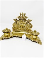 Double Brass Victorian Inkwell