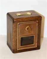 Vintage USPS Brass Box Front Bank in Oak Signed