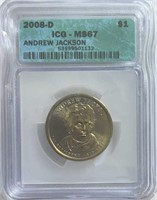 2008D Andrew Jackson Dollar ICG MS67