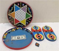 Vtg Tin Toy Lot w/ Chinese Checkers w/ Marbles