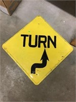 Metal Turn Sign Embossed 24x24 Inches
