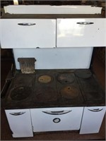 Antique Porcelain Cast Iron Stove W/ Warming Boxes