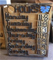 Solid Wood Adjustible Hours Of Opperation Sign