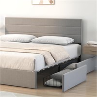 Molblly Upholstered King Bed Frame with 4 Drawers