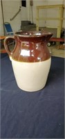 Brown & white pottery pitcher apprix 10 inches