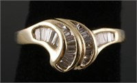 14K Diamond Baguette Swirl Ring