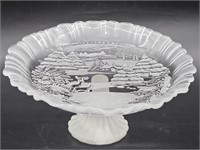 Frosted Glass Footed Christmas Platter