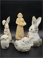 Ceramic Easter Decor & Lady w/ Basket Figurine