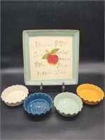 Sqaure Platter w/ Fruit & 4- Fluted Bowls