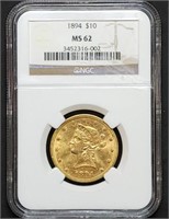 1894 $10 Liberty Gold Eagle NGC MS62 Sharp Coin!