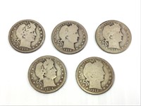 5 Barber Quarters 1912, '12-S, 1914, '14-D, 1915