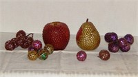 Handmade sequin on wax fruit: pear, apple, grapes