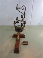 Candle Holder, Prayer Crucifix, & Vintage Tin