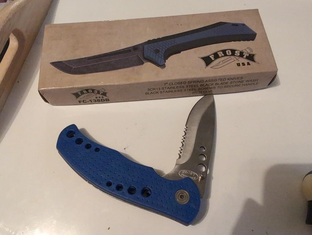 Frost blue pocket knife w box