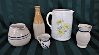 5- STONEWARE PITCHERS AND BOTTLE